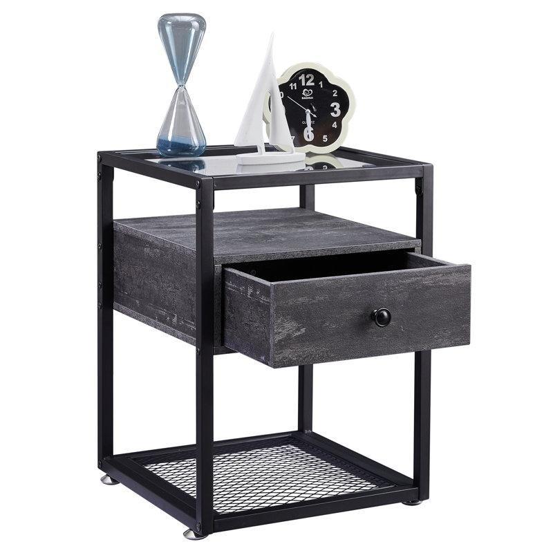 Metal ve Cam Tablalı Çekmeceli Komodin - 40x40x56 cm - 128101