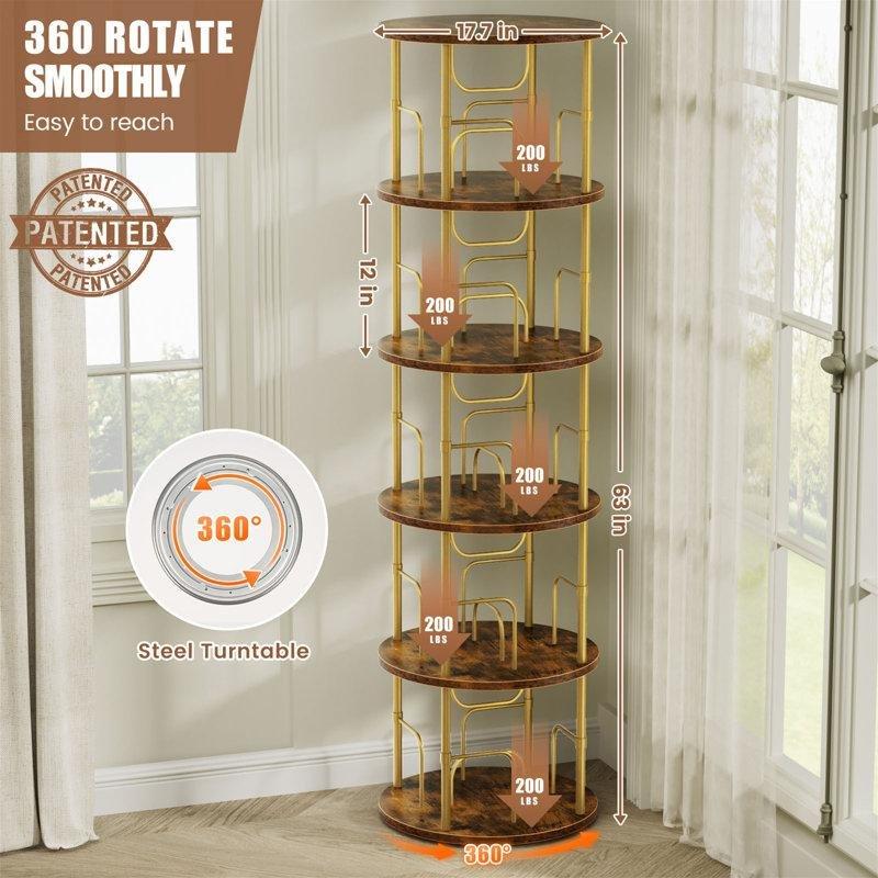 Metal ve Endüstriyel Ahşap 360 Derece Döner Mekanizmalı Kitaplık - 161x45 cm - 141379
