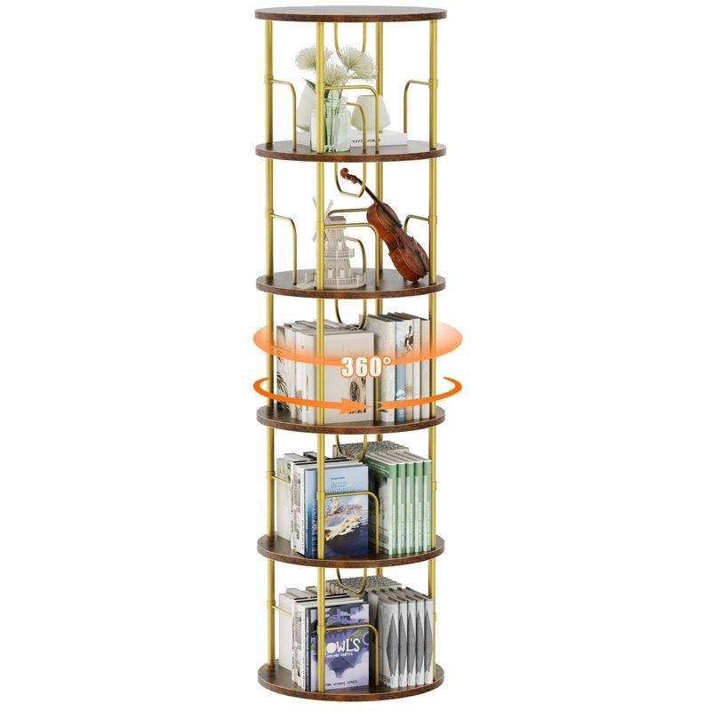 Metal ve Endüstriyel Ahşap 360 Derece Döner Mekanizmalı Kitaplık - 161x45 cm - 141379
