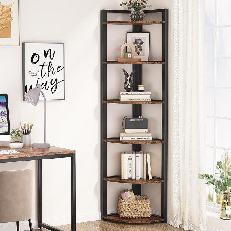 Metal ve Endüstriyel Ahşap 6 Raflı Köşe Kitaplık - 180x40 cm - 141910