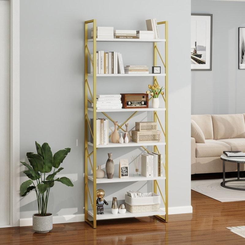 Metal ve Endüstriyel Ahşap 6 Raflı Modern Kitaplık - 60x30x177 cm - 141304