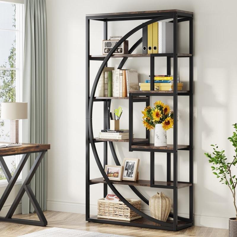 Metal ve Endüstriyel Ahşap Geometrik Tasarım Kitaplık - 180x81 cm - 141403