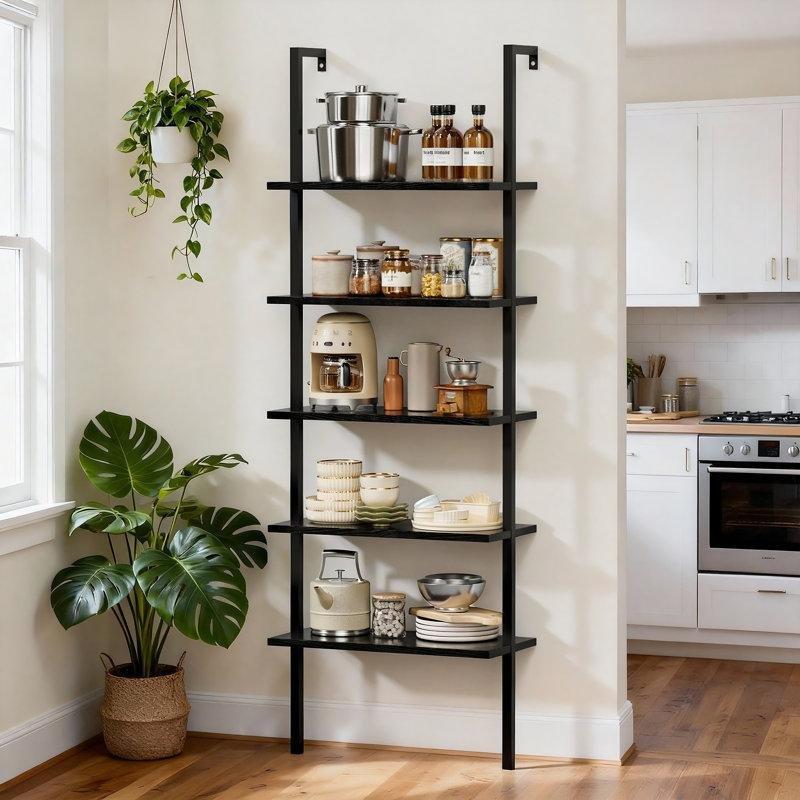 Metal ve MDF 5 Raflı Duvara Monte Kitaplık - 60x30x180 cm - 141988