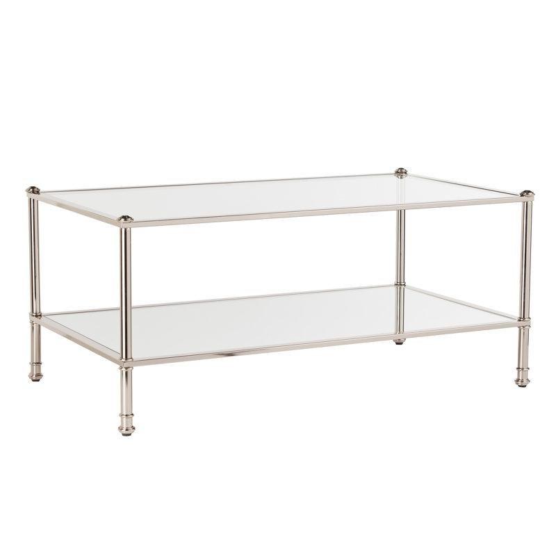 Metalik Gümüş Demir İki Katlı Ferforje Cam Sehpa-47x108x63 cm - 117381
