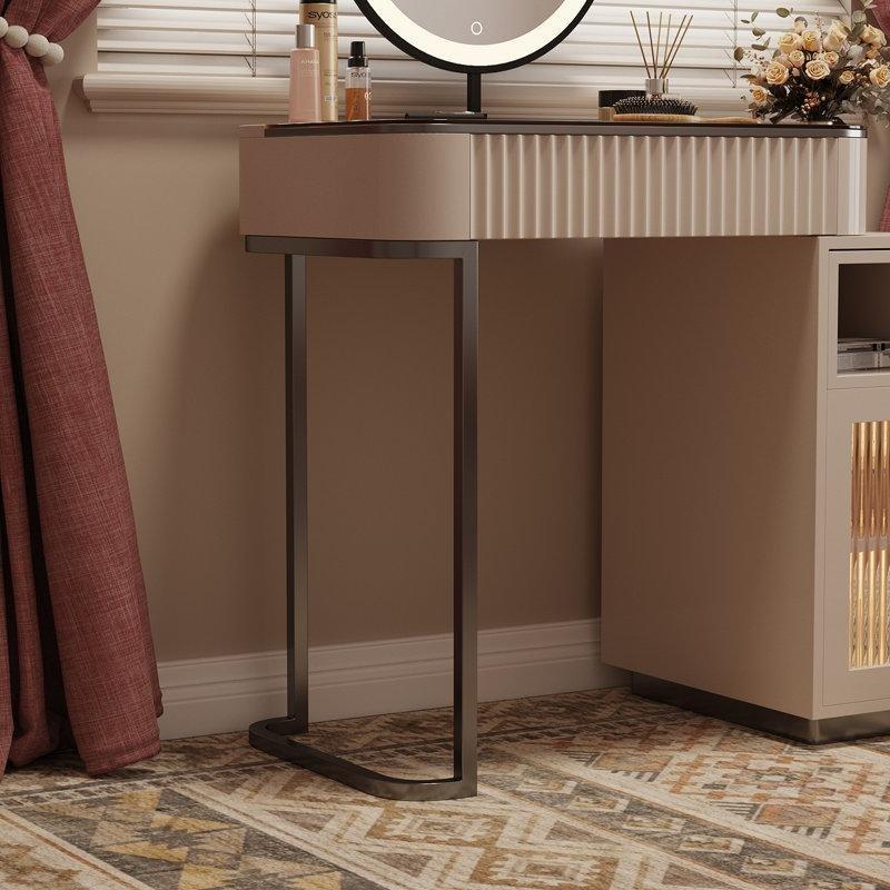 Morandi Pembe Cam ve Ahşap LED Işıklı Genişletilebilir Makyaj Masası - 80 cm - 121303