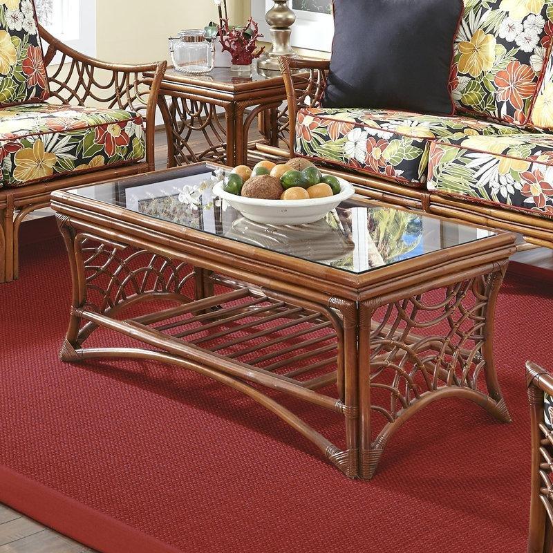 Natural Temperli Cam Raflı Hasır Cam Sehpa-49x108x61 cm - 117561