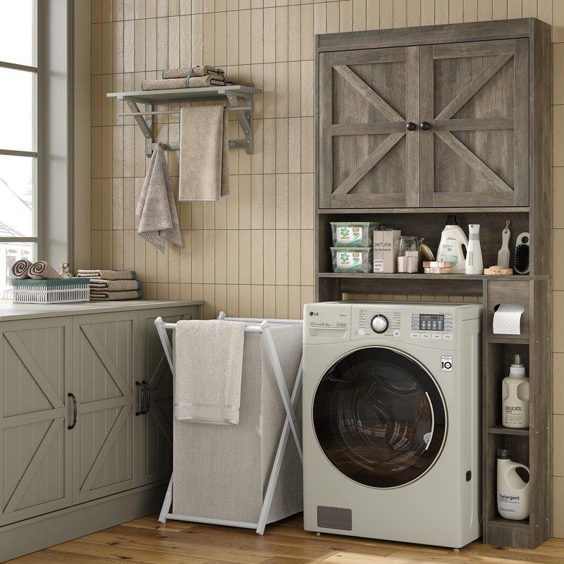 Nötr Ton MDF Ayarlanabilir Raflı Country Banyo Dolabı-179x83x20 cm - 114097