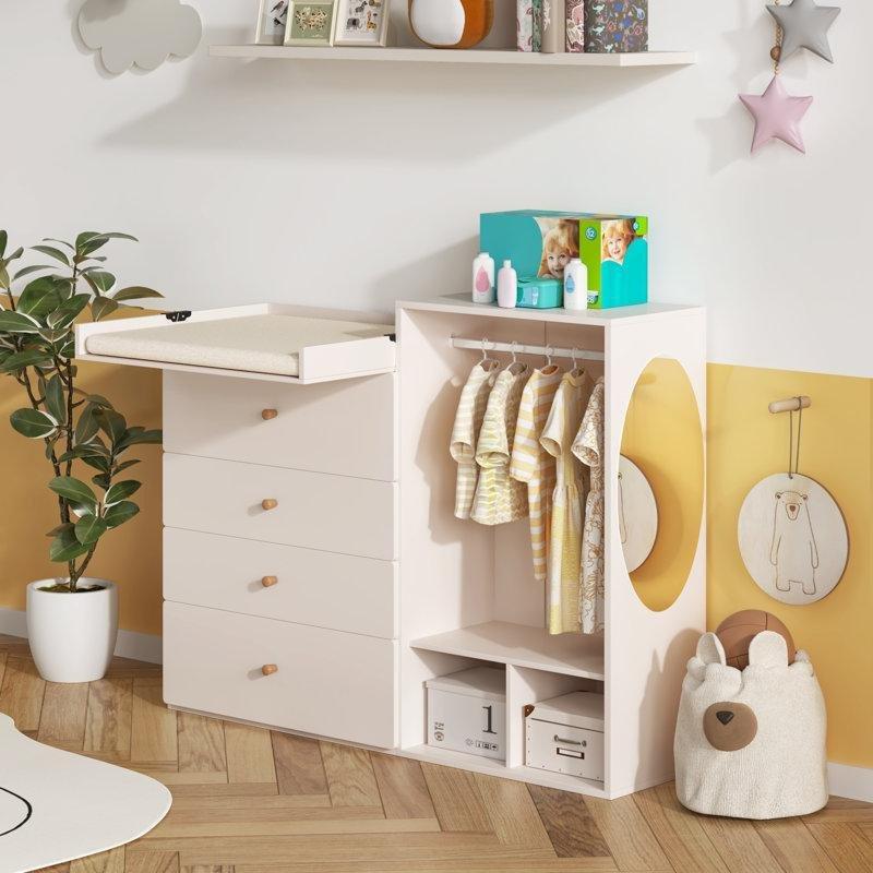 Nude Pembe MDF Alt Değiştirme Masalı ve Askılıklı Şifonyer - 150 cm - 122470