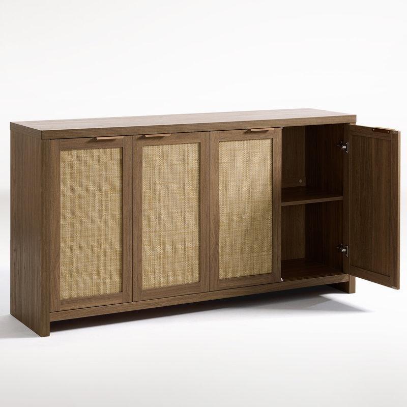 Özel Ceviz Rattan Detaylı 4 Kapaklı Konsol - 155x40x84 cm - 128782
