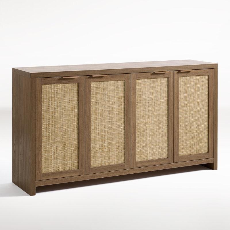 Özel Ceviz Rattan Detaylı 4 Kapaklı Konsol - 155x40x84 cm - 128782