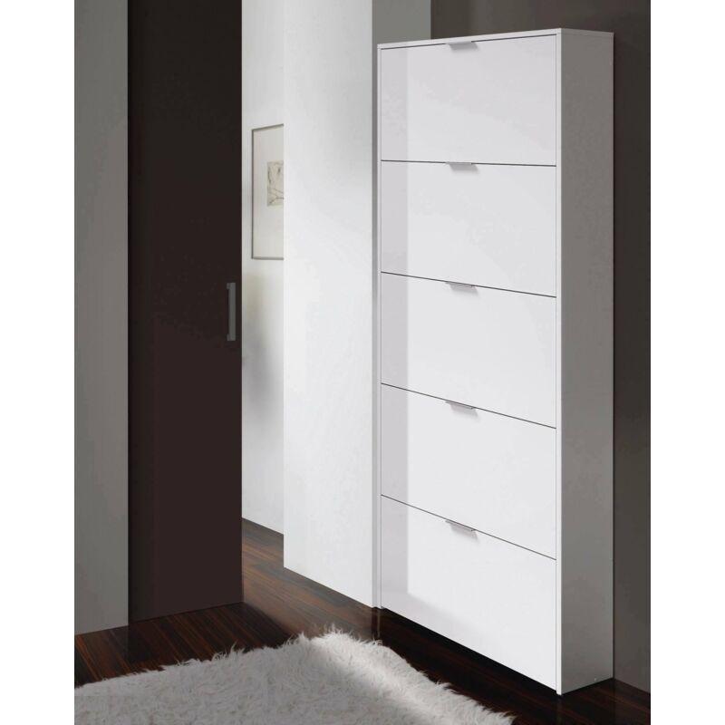 Parlak Beyaz Endüstriyel Ahşap 5 Düşer Kapaklı Ayakkabılık - 70x17x180 cm - 119979