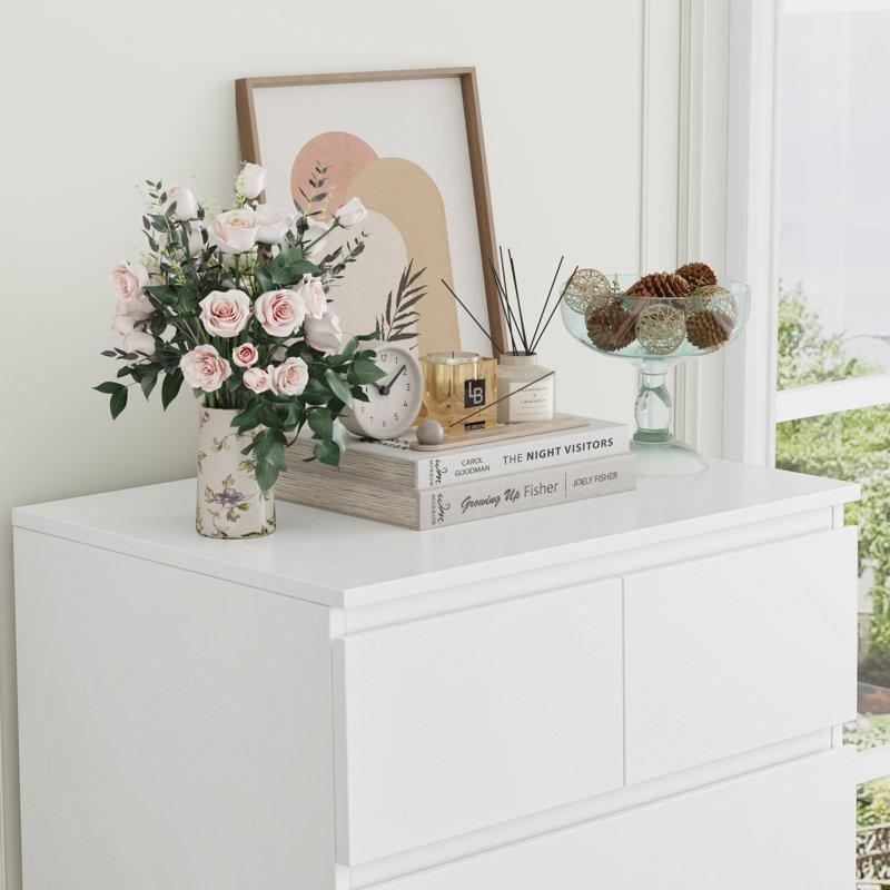 Parlak Beyaz Endüstriyel Ahşap 7 Çekmeceli Gizli Kulplu Yüksek Şifonyer - 60x40x119 cm - 122692