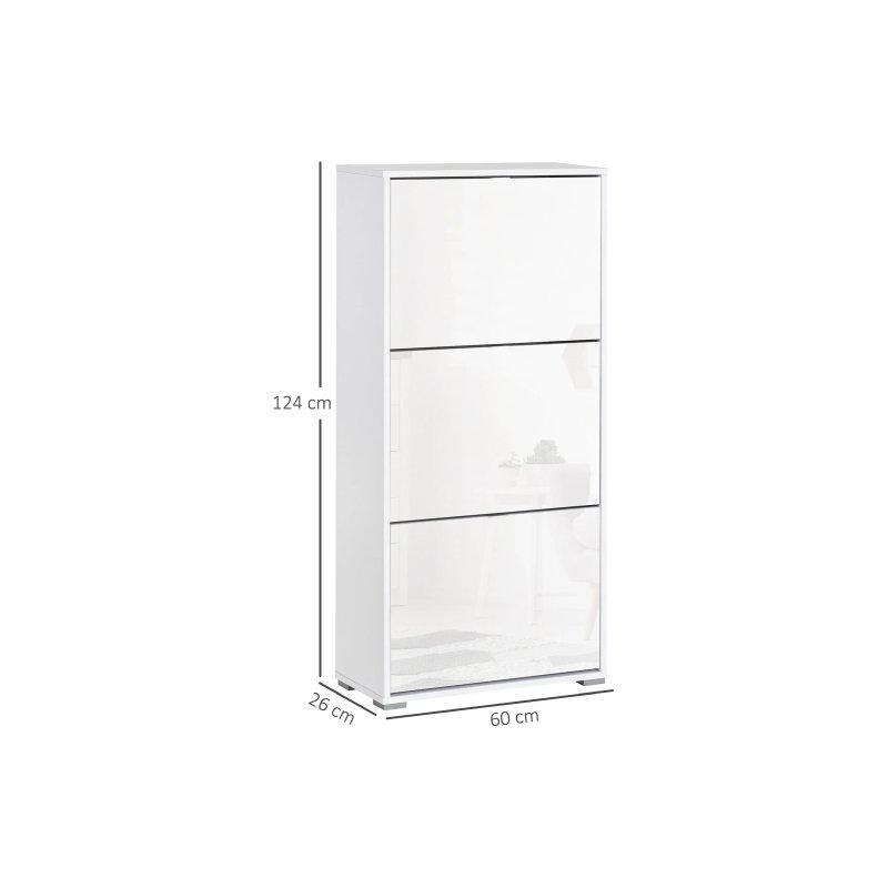 Parlak Beyaz MDF 3 Düşer Kapaklı 18 Çift Kapasiteli Ayakkabılık - 60x26x124 cm - 118711