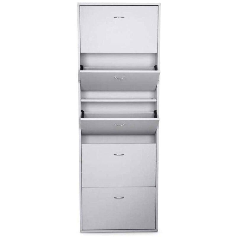 Parlak Beyaz Melamin Kaplı 5 Düşer Kapaklı Alüminyum Kulplu Dar Ayakkabılık - 70x17x180 cm - 120538