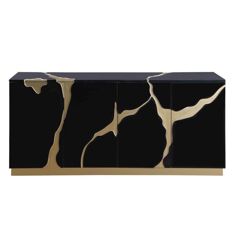 Parlak Lake Kaplama 4 Kapaklı Ayarlanabilir Raflı Gold Konsol - 168 cm - 129022