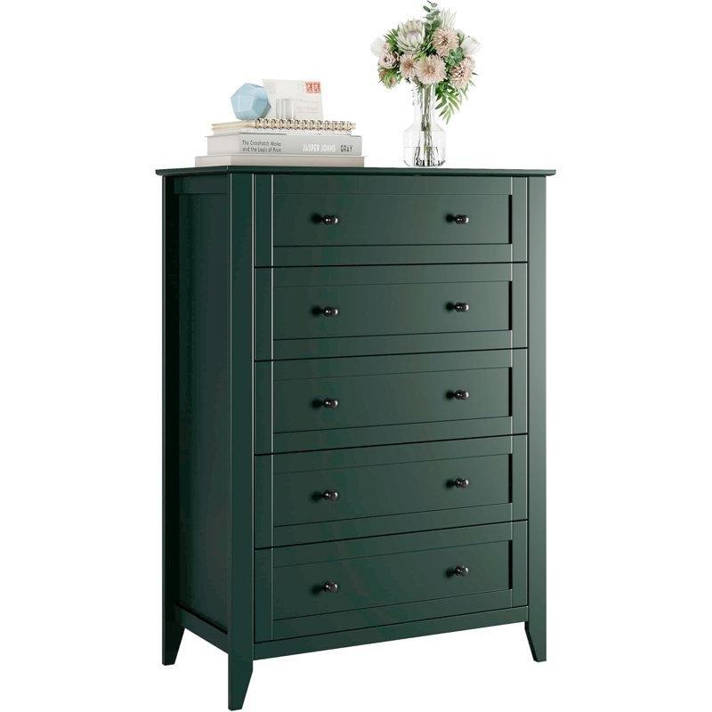 Parlak Yeşil Endüstriyel Ahşap 5 Çekmeceli Metal Kulplu Şifonyer - 80x40x108 cm - 124023