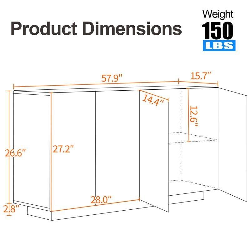 Parlak Yüzey Endüstriyel Ahşap LED Aydınlatmalı ve USB Girişli 4 Kapaklı Konsol - 148x75 cm - 128719