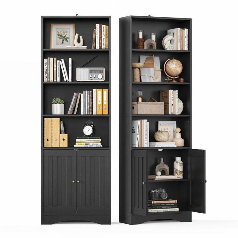 Parlak Yüzey MDF 6 Raflı 2 Kapaklı Kitaplık - 60x22x180 cm - 141676