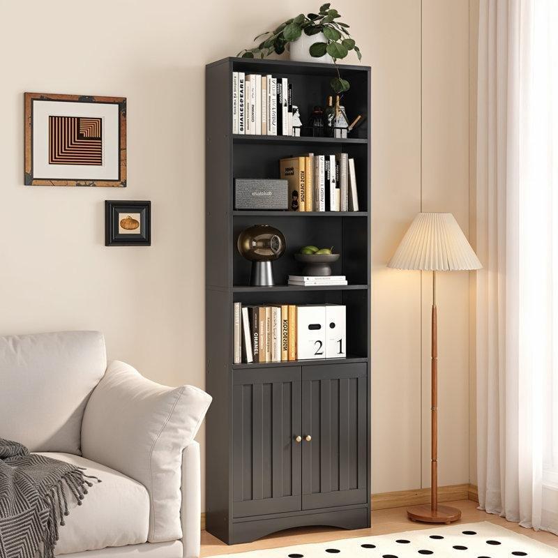 Parlak Yüzey MDF 6 Raflı 2 Kapaklı Kitaplık - 60x22x180 cm - 141676