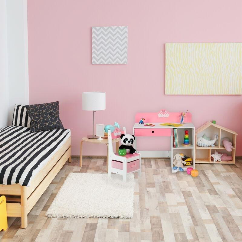 Pembe Beyaz MDF Çekmeceli Bölmeli Çocuk Bilgisayar Masası-80x40x80 cm - 116008