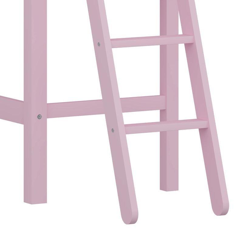 Pembe Masif Ahşap Çalışma Masalı Merdivenli Ranza - 106x204 cm - 124689
