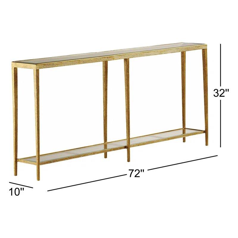 Pirinç Rengi Metal ve Cam Raflı Geniş Pirinç Dresuar - 183x26x82 cm - 132564