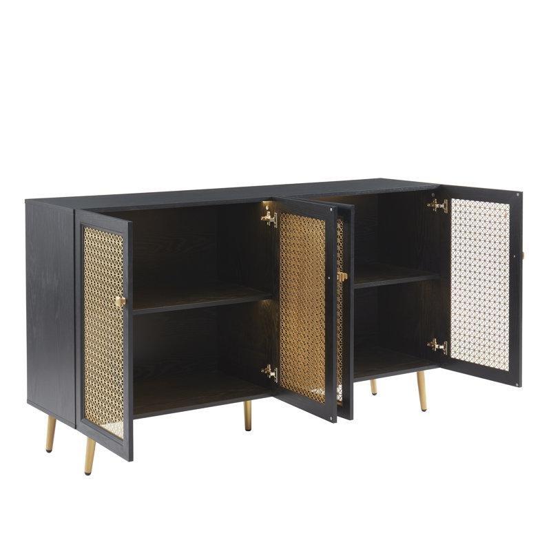 Rattan Detaylı Endüstriyel Ahşap 4 Kapaklı Konsol - 157 cm - 128581