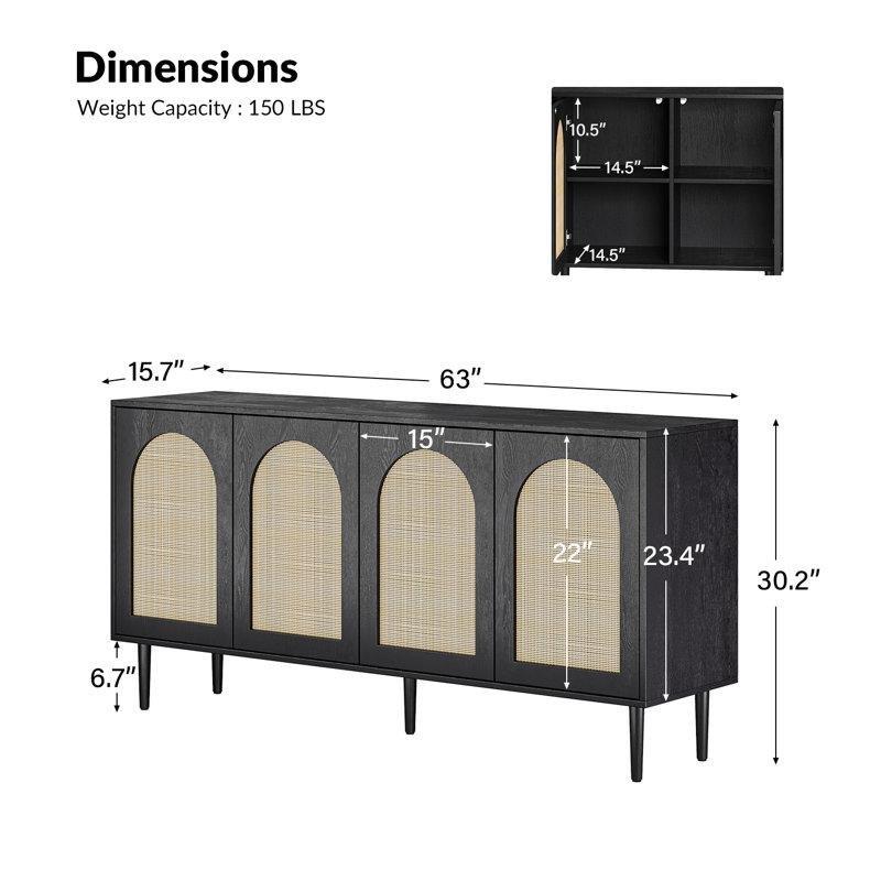 Rattan Kapaklı Endüstriyel Ahşap Ayarlanabilir Raflı Konsol - 161 cm - 128833