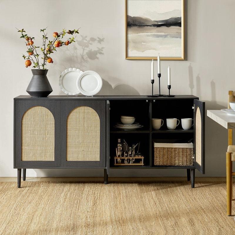 Rattan Kapaklı Endüstriyel Ahşap Ayarlanabilir Raflı Konsol - 161 cm - 128833