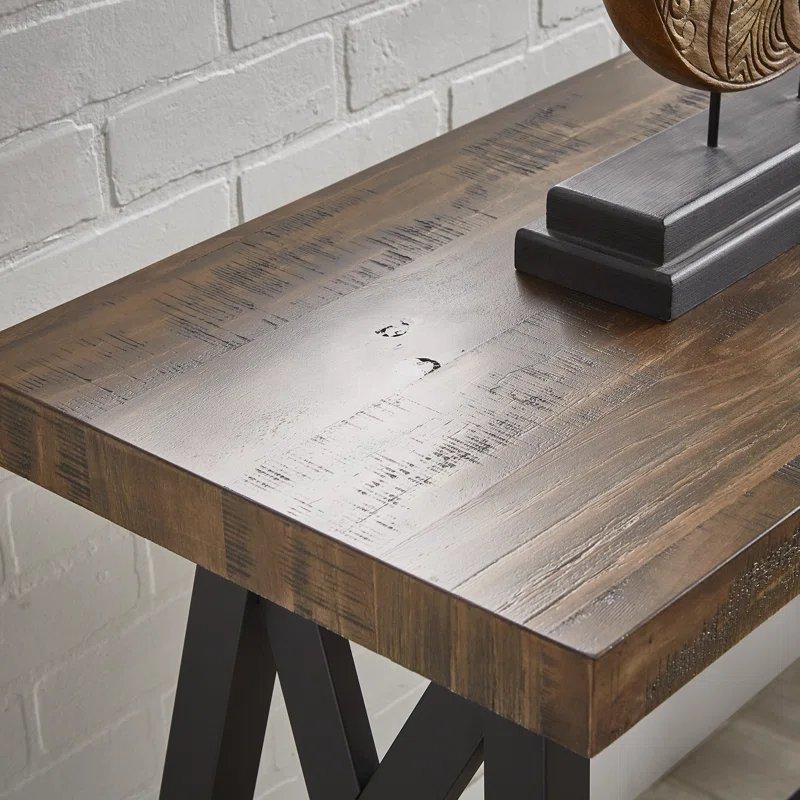 Rustik Ahşap ve Siyah Metal Ayaklı Raflı X Destekli Koltuk Arkası Dresuar - 121x41x77 cm - 131986