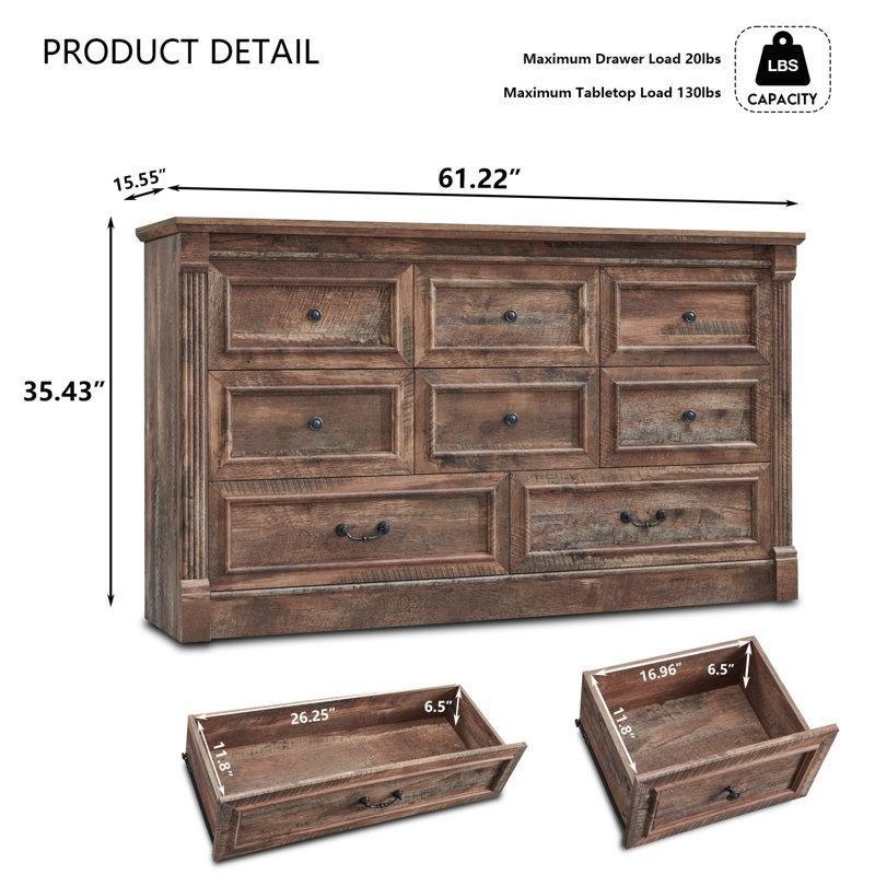 Rustik Ceviz Endüstriyel Ahşap 8 Çekmeceli Roma Sütun Tasarımlı Şifonyer - 156 cm - 122587