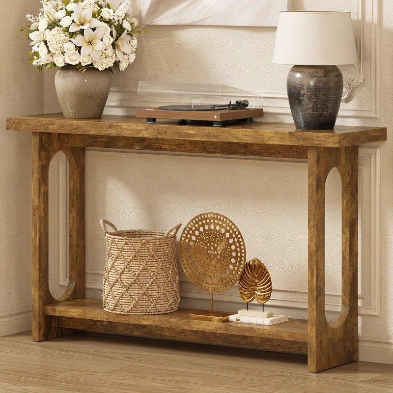 Rustik Endüstriyel Ahşap Alt Raflı Oval Ayak Tasarımlı Dresuar - 138x30x80 cm - 132996