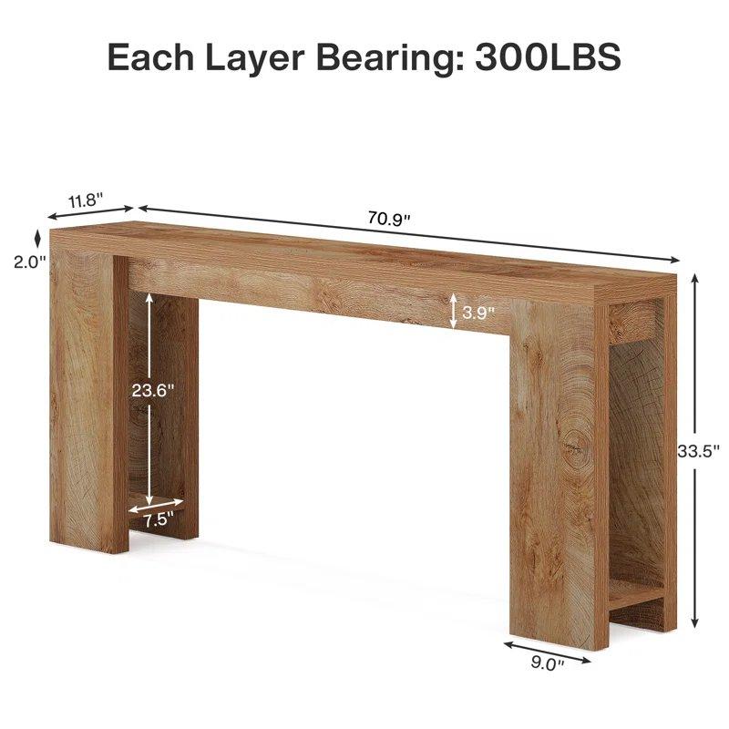 Rustik Gri Endüstriyel Ahşap Çizilmez Ekstra Uzun Dresuar - 180x30x85 cm - 132930