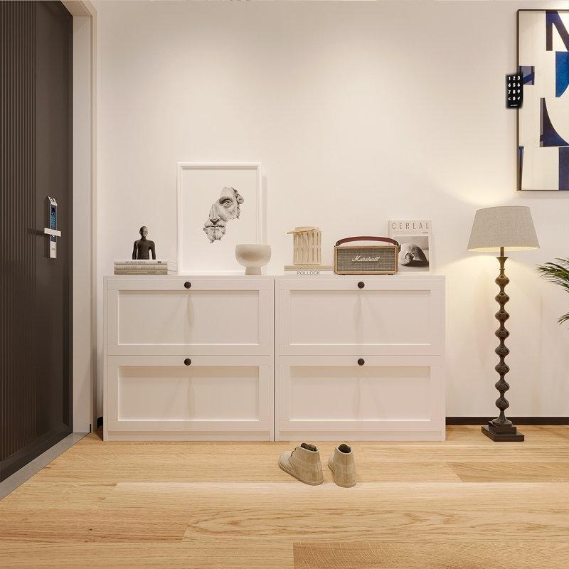 Rustik Kahve Endüstriyel Ahşap 2li Set Düşer Kapaklı Dar Ayakkabılık - 80x24x80 cm - 120859
