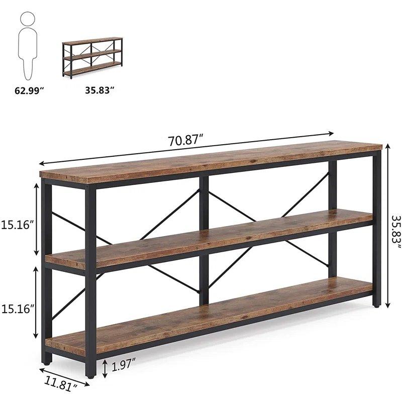 Rustik Kahve Metal ve Ahşap 3 Raflı X Destekli Dresuar - 180x30 cm - 133015