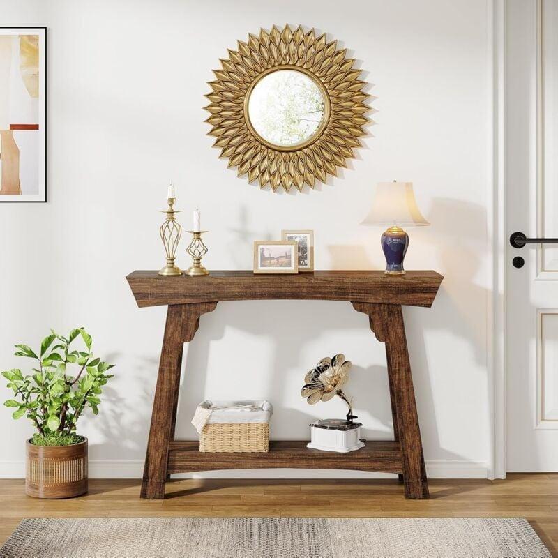 Rustik Kahverengi Ahşap 2 Raflı Ayarlanabilir Ayaklı Dresuar - 105x30x85 cm - 133886