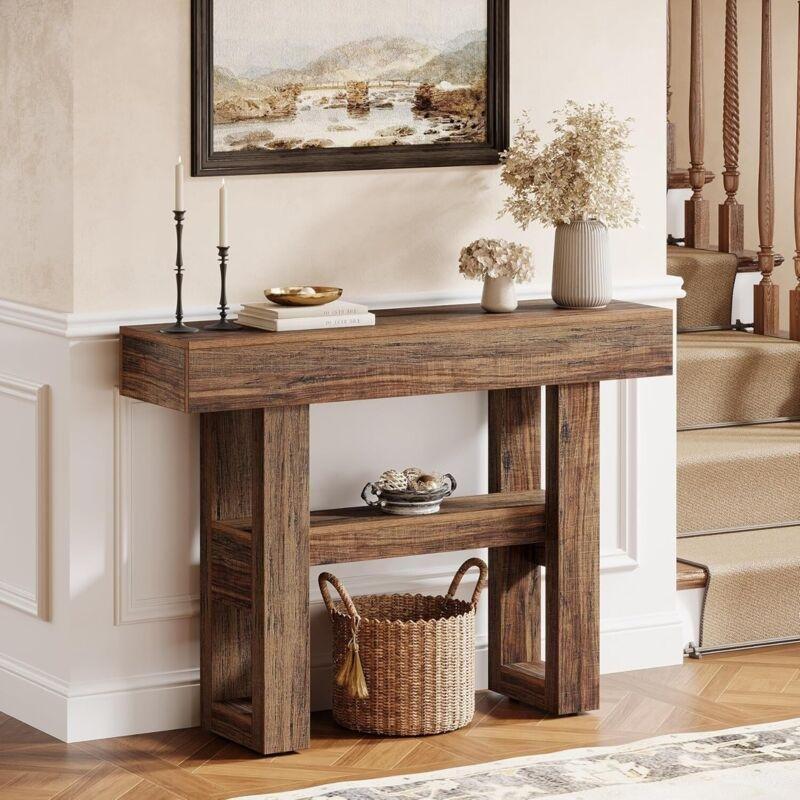 Rustik Kahverengi Ahşap 2 Raflı Bölmeli Dresuar - 105x30x80 cm - 133893