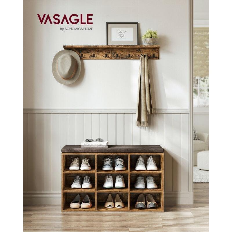 Rustik Kahverengi Ahşap 9 Bölmeli Ayarlanabilir Raflı Minderli Ayakkabılık - 79x31x48 cm - 120464