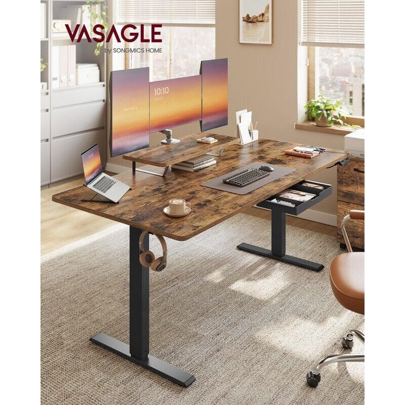 Rustik Kahverengi Ahşap USB-C Portlu Çekmeceli Ayarlanabilir Bilgisayar Masası-160x80x120 cm - 114555