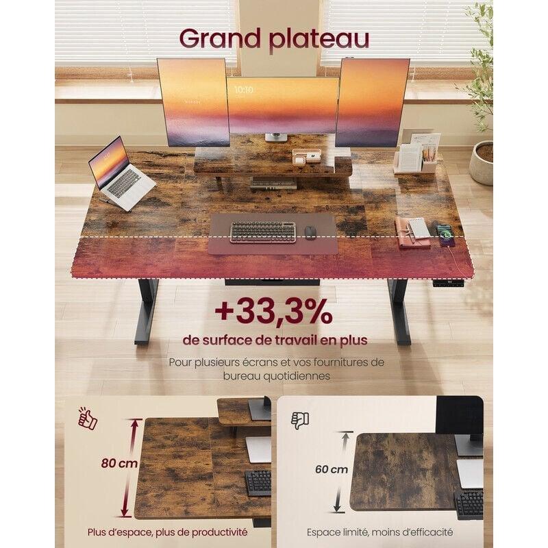 Rustik Kahverengi Ahşap USB-C Portlu Çekmeceli Ayarlanabilir Bilgisayar Masası-160x80x120 cm - 114555