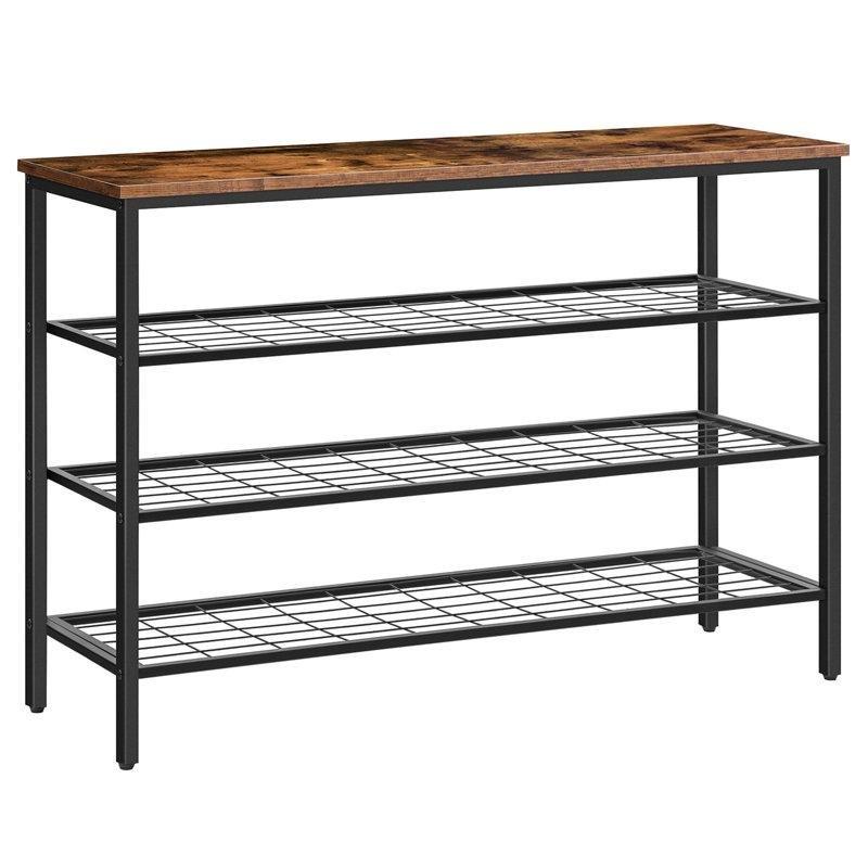 Rustik Kahverengi Ahşap Üst Tablalı 4 Katlı Ferforje Ayakkabılık - 100x30x69 cm - 121234