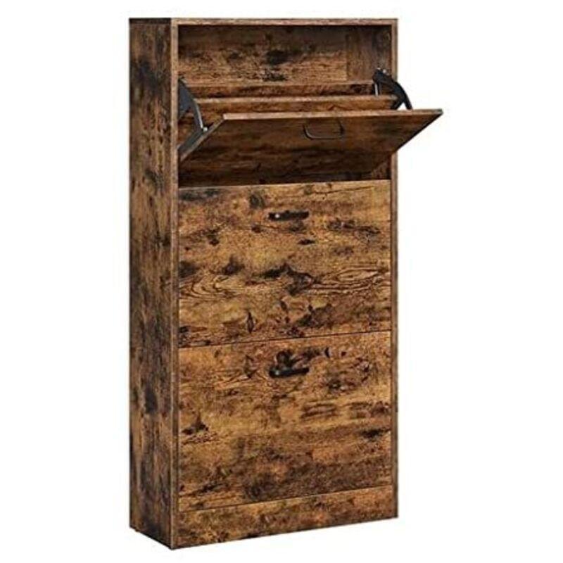 Rustik Kahverengi Endüstriyel Ahşap 3 Düşer Kapaklı Ayakkabılık - 60x24x120 cm - 120052