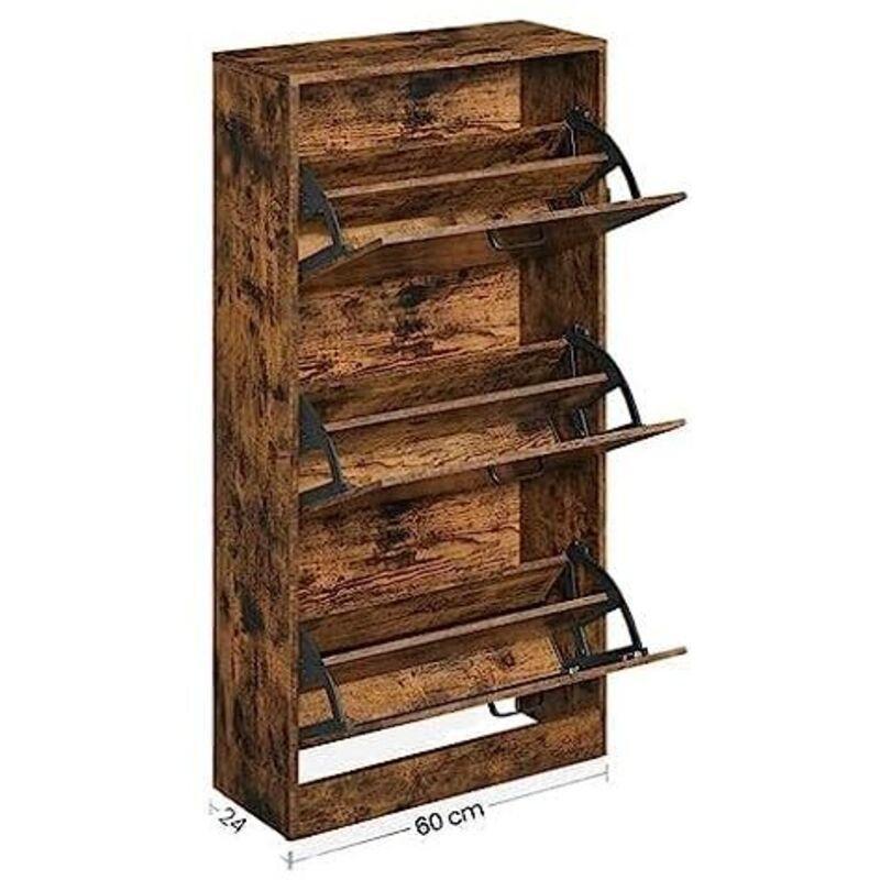 Rustik Kahverengi Endüstriyel Ahşap 3 Düşer Kapaklı Ayakkabılık - 60x24x120 cm - 120052