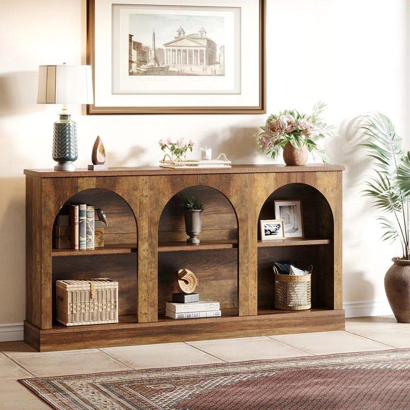 Rustik Kahverengi Endüstriyel Ahşap Kemerli ve Raflı Dresuar - 160x30x80 cm - 132894