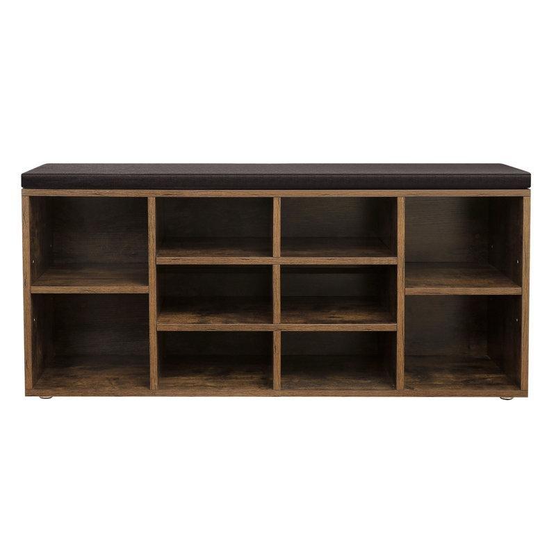 Rustik Kahverengi Endüstriyel Ahşap Minderli 10 Bölmeli Ayakkabılık Bench - 104x30x49 cm - 120559