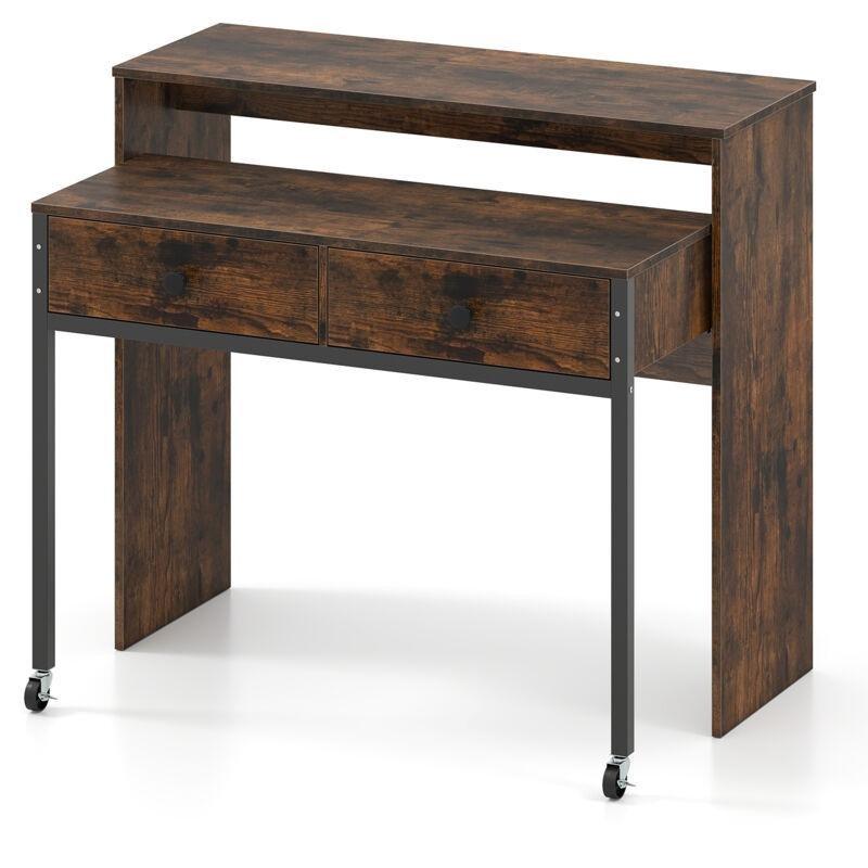 Rustik Kahverengi MDF Tekerlekli Çekmeceli Oyuncu Bilgisayar Masası-100x63x88 cm - 116230