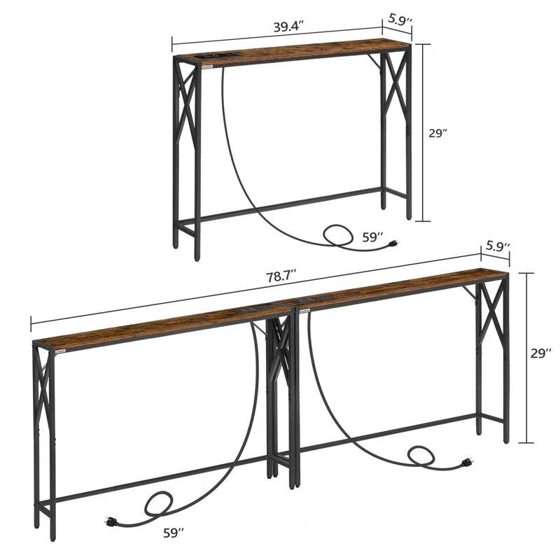 Rustik Kahverengi Metal Ayaklı Priz ve USB Girişli 2li Set Koltuk Arkası Dresuar - 200x15x74 cm - 132181