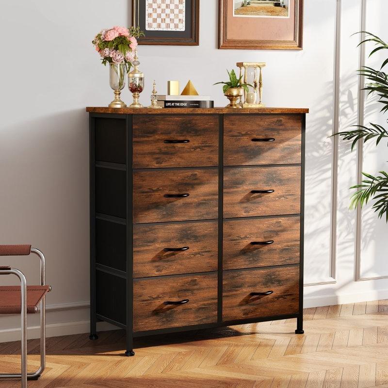 Rustik Kahverengi Metal İskeletli 8 Çekmeceli Ferforje Şifonyer - 79x92 cm - 124008