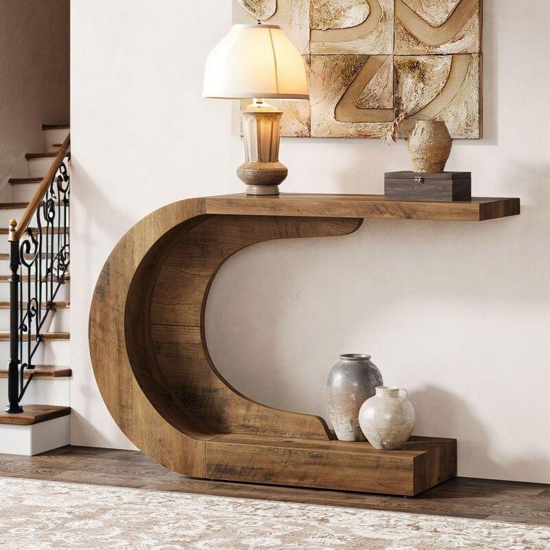 Rustik Kahverengi Metal İskeletli Kalın Tablalı Dresuar - 110x35x75 cm - 134119