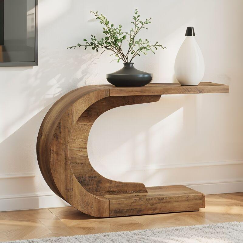 Rustik Kahverengi Metal İskeletli Kalın Tablalı Dresuar - 110x35x75 cm - 134119